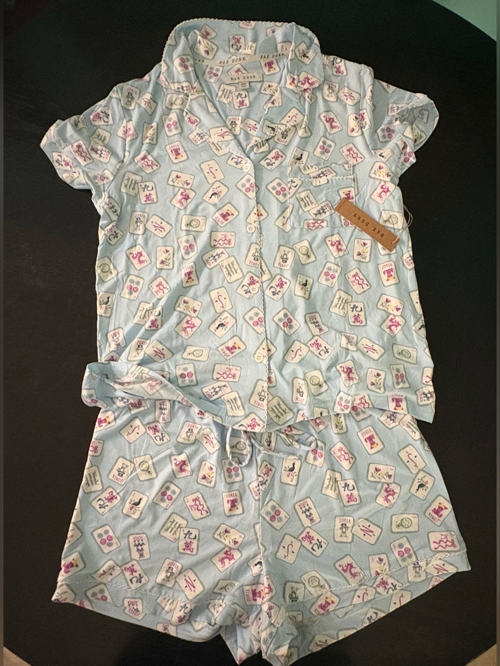 NWT Rae Dunn Mahjong Soft Pajamas, Short Sleeve Top And Shorts, Medium